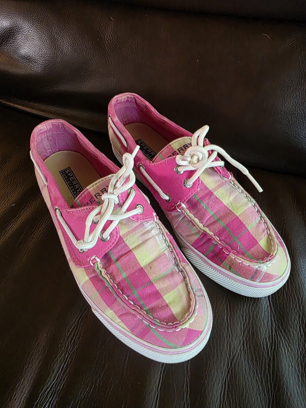 Sperry Pink Plaid Boat Shoes